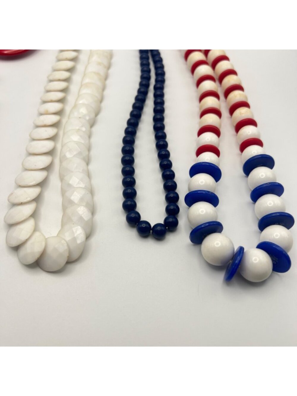 Vintage Patriotic Red White & Blue Jewelry Lot Necklaces Earrings Bracelets Pin - Picture 7 of 11